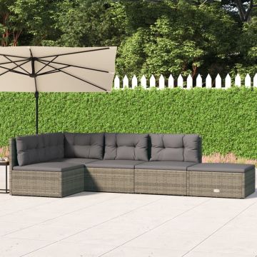 vidaXL 5-delige Loungeset met kussens poly rattan grijs