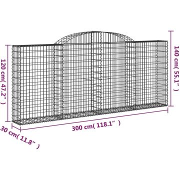 vidaXL Schanskorf gewelfd 300x30x120/140 cm gegalvaniseerd ijzer