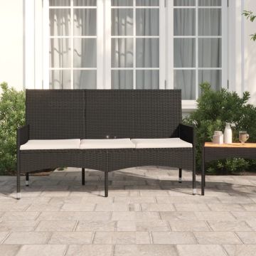 vidaXL Tuinbank 3-zits met kussens poly rattan zwart