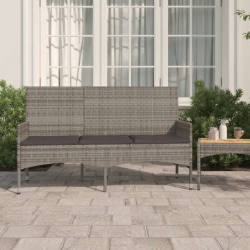 vidaXL Tuinbank 3-zits met kussens poly rattan grijs