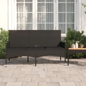 vidaXL Tuinbank 3-zits met kussens poly rattan zwart