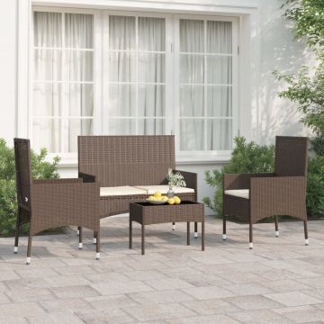 vidaXL 4-delige Loungeset met kussens poly rattan bruin