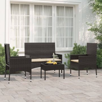 vidaXL 4-delige Loungeset met kussens poly rattan zwart