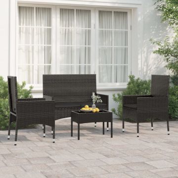 vidaXL 4-delige Loungeset met kussens poly rattan zwart