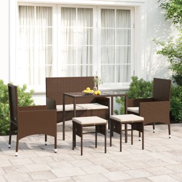 vidaXL 6-delige Loungeset met kussens poly rattan bruin