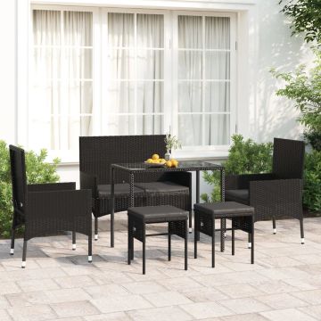 vidaXL 6-delige Loungeset met kussens poly rattan zwart