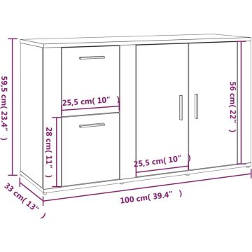 vidaXL Dressoir 100x33x59,5 cm bewerkt hout gerookt eikenkleurig