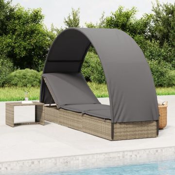 vidaXL Ligbed met rond dak 211x57x140 cm poly rattan grijs