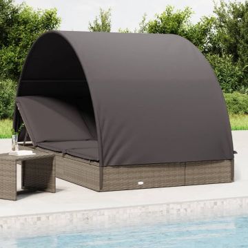 vidaXL Ligbed 2-persoons met rond dak 211x112x140 cm poly rattan grijs