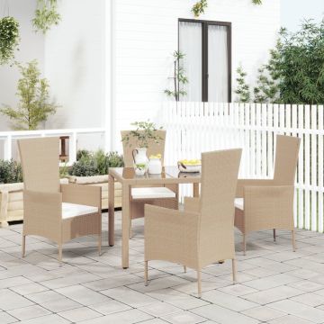 vidaXL Tuinstoelen 4 st met kussens poly rattan beige