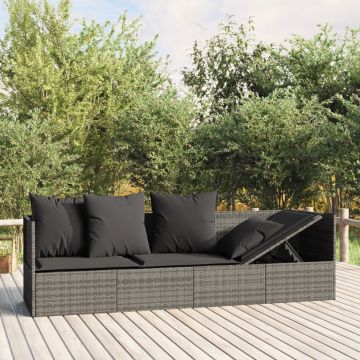 vidaXL Loungebed met kussens poly rattan grijs