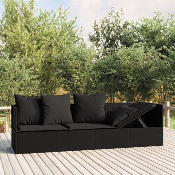 vidaXL Loungebed met kussens poly rattan zwart