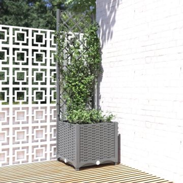 vidaXL Plantenbak met latwerk 40x40x136 cm polypropeen lichtgrijs