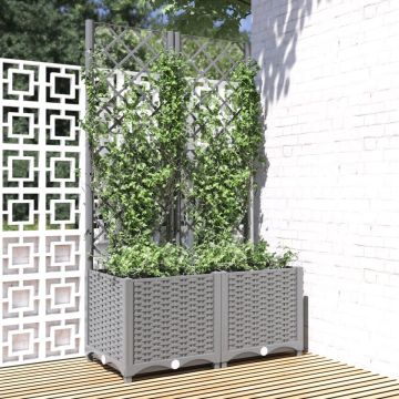 vidaXL Plantenbak met latwerk 80x40x136 cm polypropeen lichtgrijs