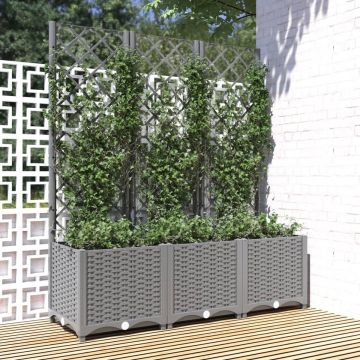 vidaXL Plantenbak met latwerk 120x40x136 cm polypropeen lichtgrijs