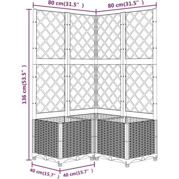 vidaXL Plantenbak met latwerk 80x80x136 cm polypropeen lichtgrijs