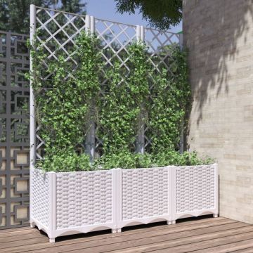 vidaXL Plantenbak met latwerk 120x40x136 cm polypropeen wit