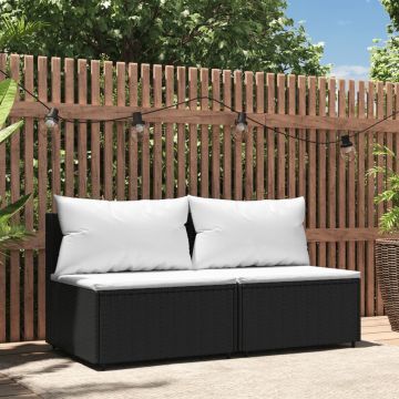 vidaXL Tuinmiddenbanken met kussens 2 st poly rattan zwart