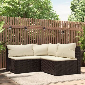 vidaXL 3-delige Loungeset met kussens poly rattan bruin