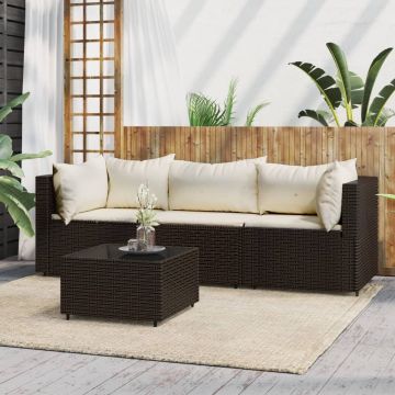 vidaXL 4-delige Loungeset met kussens poly rattan bruin