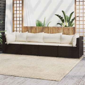 vidaXL 4-delige Loungeset met kussens poly rattan bruin