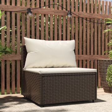 vidaXL Tuinmiddenbank met kussens poly rattan bruin