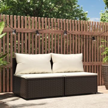 vidaXL Tuinmiddenbanken met kussens 2 st poly rattan bruin