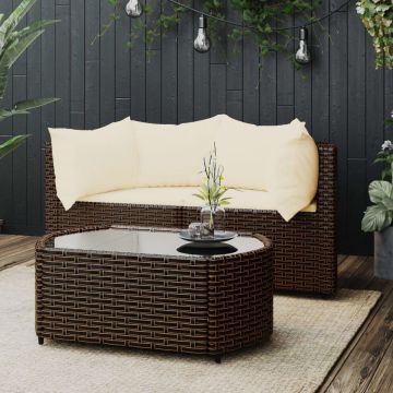 vidaXL 3-delige Loungeset met kussens poly rattan bruin