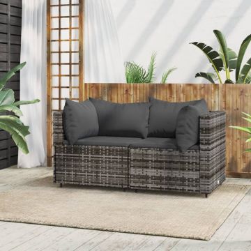 vidaXL Tuinhoekbanken met kussens 2 st poly rattan grijs