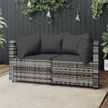 vidaXL Tuinhoekbanken met kussens 2 st poly rattan grijs