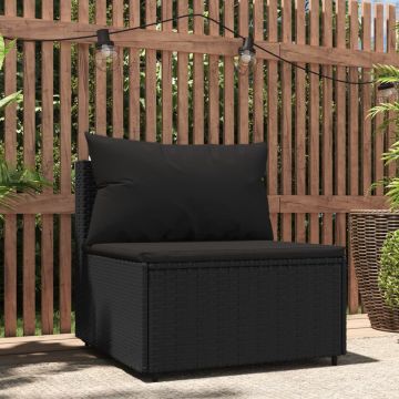 vidaXL Tuinmiddenbank met kussens poly rattan zwart