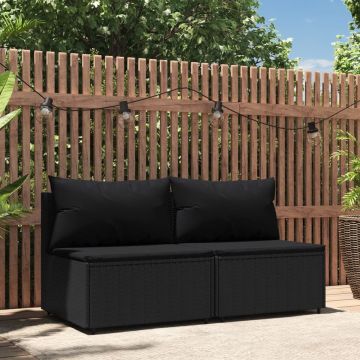 vidaXL Tuinmiddenbanken met kussens 2 st poly rattan zwart