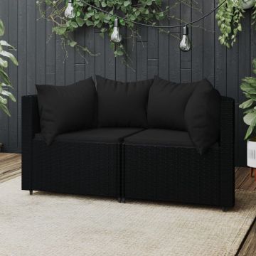 vidaXL Tuinhoekbanken met kussens 2 st poly rattan zwart