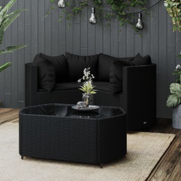 vidaXL 4-delige Loungeset met kussens poly rattan zwart