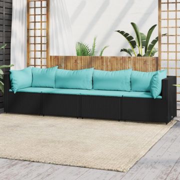 vidaXL 4-delige Loungeset met kussens poly rattan zwart