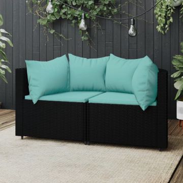 vidaXL Tuinhoekbanken met kussens 2 st poly rattan zwart