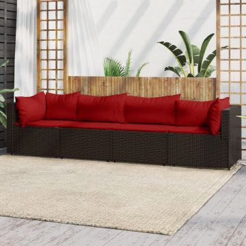 vidaXL 4-delige Loungeset met kussens poly rattan bruin