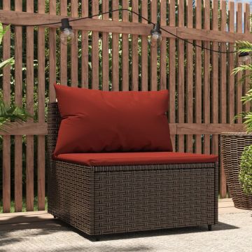 vidaXL Tuinmiddenbank met kussens poly rattan bruin