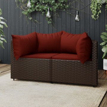 vidaXL Tuinhoekbanken met kussens 2 st poly rattan bruin