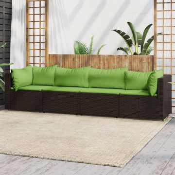 vidaXL 4-delige Loungeset met kussens poly rattan bruin