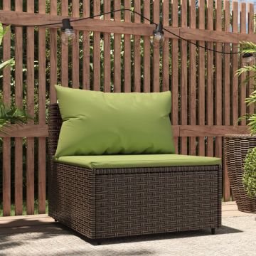 vidaXL Tuinmiddenbank met kussens poly rattan bruin