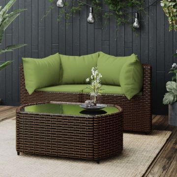 vidaXL 3-delige Loungeset met kussens poly rattan bruin