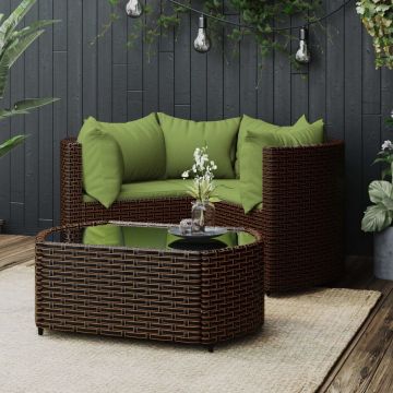 vidaXL 4-delige Loungeset met kussens poly rattan bruin