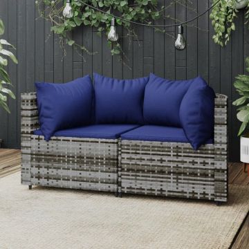 vidaXL Tuinhoekbanken met kussens 2 st poly rattan grijs