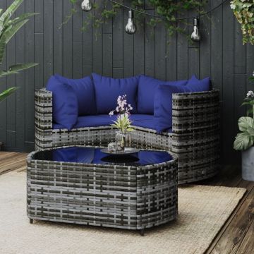 vidaXL 4-delige Loungeset met kussens poly rattan grijs