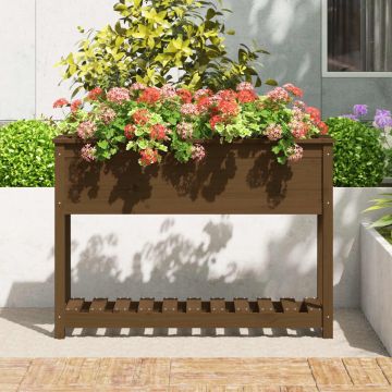 vidaXL Plantenbak met schap 111,5x34,5x81 cm grenenhout honingbruin