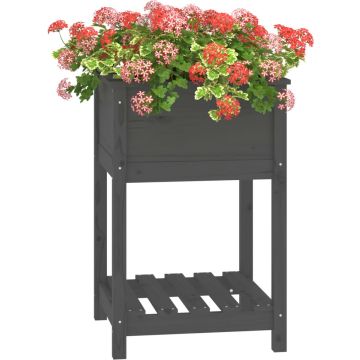 vidaXL Plantenbak met schap 54x54x81 cm massief grenenhout grijs