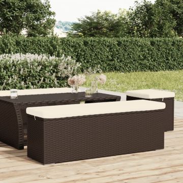 vidaXL Hocker met kussen 110x30x40 cm poly rattan bruin