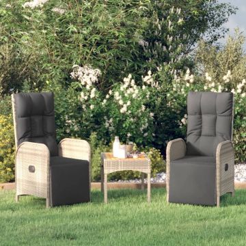 vidaXL Tuinstoelen 2 st verstelbaar met kussens poly rattan grijs