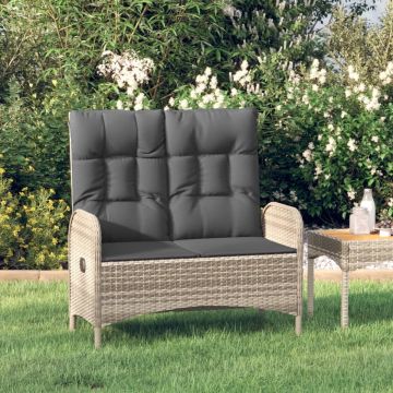 vidaXL Tuinbank verstelbaar met kussens 107 cm poly rattan grijs